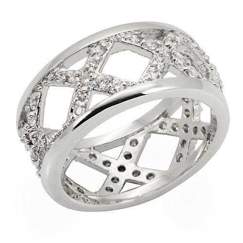 0W266 - Rhodium Brass Ring with AAA Grade CZ in Clear - Alamode - Flyclothing LLC