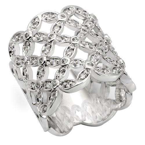 0W267 - Rhodium Brass Ring with AAA Grade CZ in Clear - Alamode - Flyclothing LLC