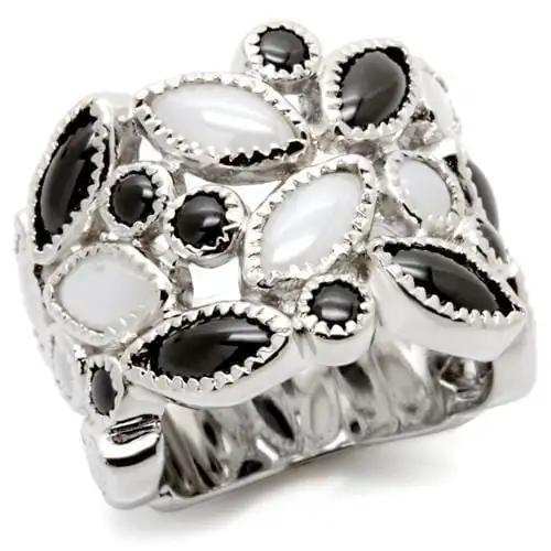 0W272 - Rhodium Brass Ring with Milky CZ in Multi Color - Alamode - Flyclothing LLC