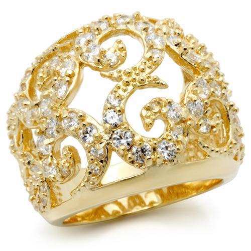 0W274 - Gold Brass Ring with AAA Grade CZ in Clear - Alamode - Flyclothing LLC