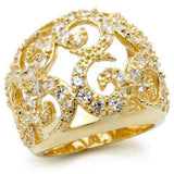0W274 - Gold Brass Ring with AAA Grade CZ in Clear - Alamode - Flyclothing LLC