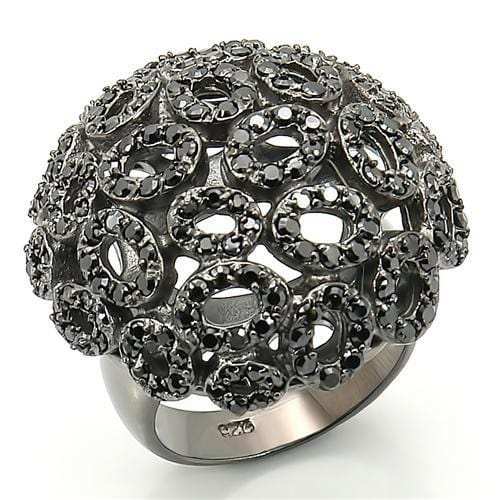 0W278 - Ruthenium Brass Ring with AAA Grade CZ in Jet - Alamode - Flyclothing LLC
