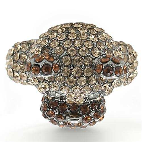 0W279 - Ruthenium Brass Ring with Top Grade Crystal in Multi Color - Alamode - Flyclothing LLC