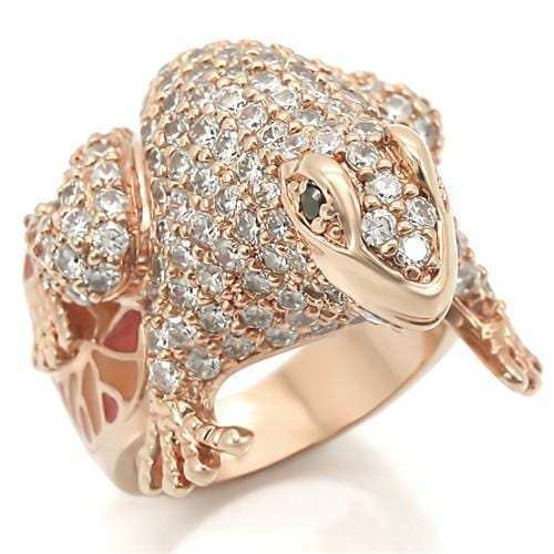 0W283 - Rose Gold Brass Ring with AAA Grade CZ in Jet - Alamode - Flyclothing LLC