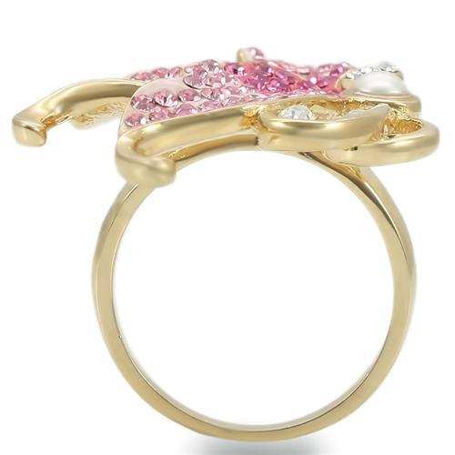 0W289 - Gold Brass Ring with Top Grade Crystal in Multi Color - Alamode - Flyclothing LLC