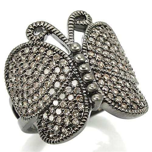 0W290 - Ruthenium Brass Ring with AAA Grade CZ in Champagne - Alamode - Flyclothing LLC