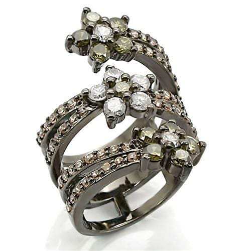0W293 - Ruthenium Brass Ring with AAA Grade CZ in Multi Color - Alamode - Flyclothing LLC