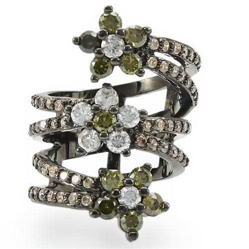 0W293 - Ruthenium Brass Ring with AAA Grade CZ in Multi Color - Alamode - Flyclothing LLC
