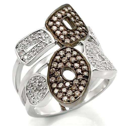 0W295 - Rhodium + Ruthenium Brass Ring with AAA Grade CZ in Champagne - Alamode - Flyclothing LLC