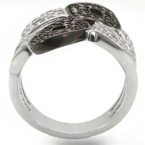0W295 - Rhodium + Ruthenium Brass Ring with AAA Grade CZ in Champagne - Alamode - Flyclothing LLC