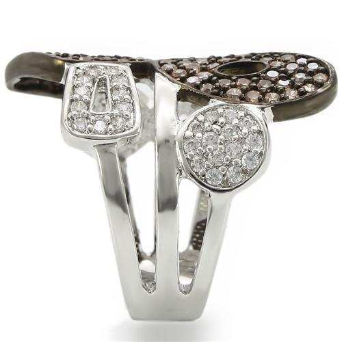 0W295 - Rhodium + Ruthenium Brass Ring with AAA Grade CZ in Champagne - Alamode - Flyclothing LLC