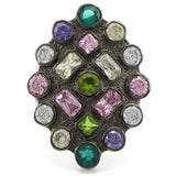 0W297 - Ruthenium Brass Ring with AAA Grade CZ in Multi Color - Alamode - Flyclothing LLC
