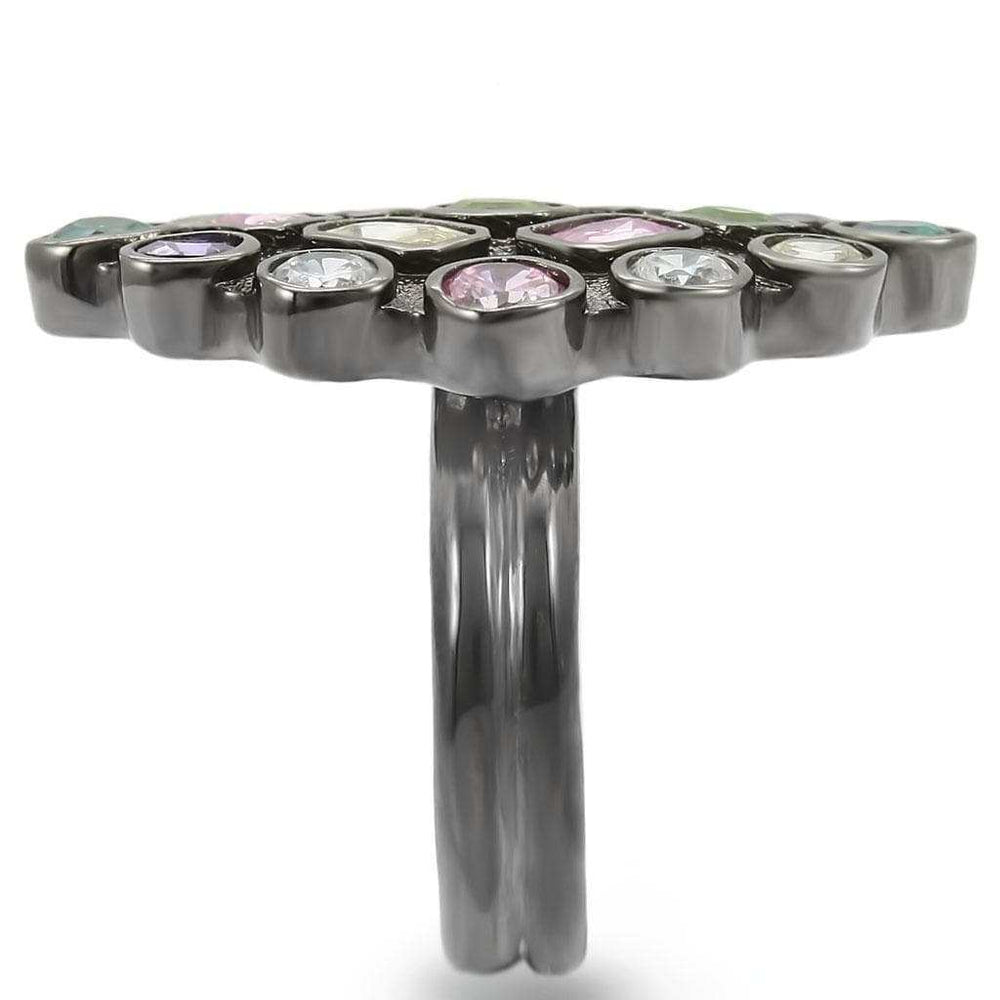 0W297 - Ruthenium Brass Ring with AAA Grade CZ in Multi Color - Alamode - Flyclothing LLC