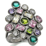 0W297 - Ruthenium Brass Ring with AAA Grade CZ in Multi Color - Alamode - Flyclothing LLC