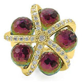 0W299 - Gold Plated Brass Ring with Top Grade Crystal in Multi Color - Alamode - Flyclothing LLC