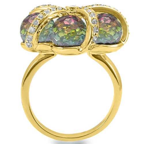 0W299 - Gold Plated Brass Ring with Top Grade Crystal in Multi Color - Alamode - Flyclothing LLC