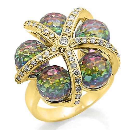 0W299 - Gold Plated Brass Ring with Top Grade Crystal in Multi Color - Alamode - Flyclothing LLC