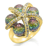 0W299 - Gold Plated Brass Ring with Top Grade Crystal in Multi Color - Alamode - Flyclothing LLC