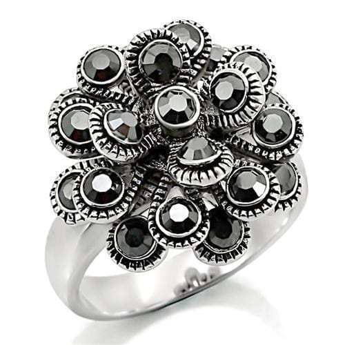 0W301 - Rhodium Brass Ring with Top Grade Crystal in Jet - Alamode - Flyclothing LLC
