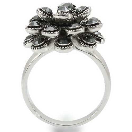 0W301 - Rhodium Brass Ring with Top Grade Crystal in Jet - Alamode - Flyclothing LLC