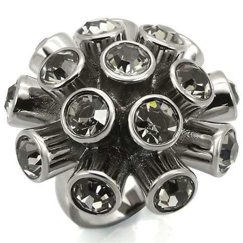 0W306 - Ruthenium Brass Ring with Top Grade Crystal in Jet - Alamode - Flyclothing LLC