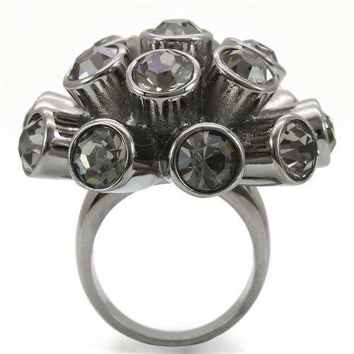 0W306 - Ruthenium Brass Ring with Top Grade Crystal in Jet - Alamode - Flyclothing LLC