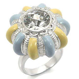 0W308 - Rhodium Brass Ring with AAA Grade CZ in Clear - Alamode - Flyclothing LLC