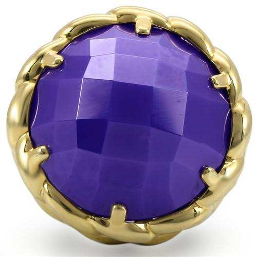 0W311 - Gold+Ruthenium Brass Ring with Milky CZ in Tanzanite - Alamode - Flyclothing LLC