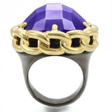 0W311 - Gold+Ruthenium Brass Ring with Milky CZ in Tanzanite - Alamode - Flyclothing LLC