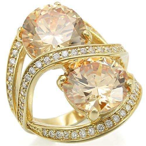 0W314 - Gold Brass Ring with AAA Grade CZ in Champagne - Alamode - Flyclothing LLC