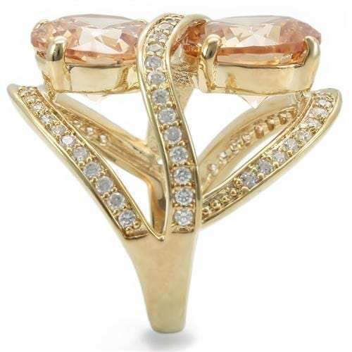 0W314 - Gold Brass Ring with AAA Grade CZ in Champagne - Alamode - Flyclothing LLC