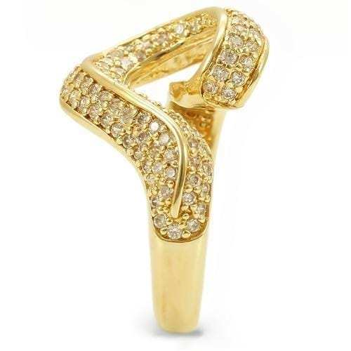 0W317 - Gold Brass Ring with AAA Grade CZ in Clear - Alamode - Flyclothing LLC