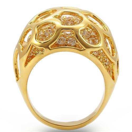 0W318 - Gold Brass Ring with AAA Grade CZ in Clear - Alamode - Flyclothing LLC