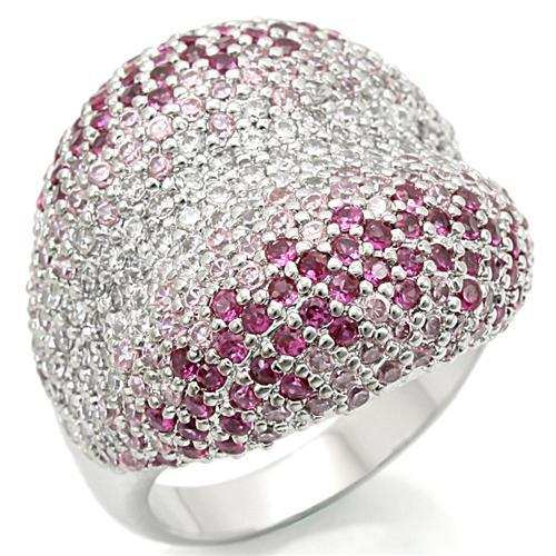 0W322 - Rhodium Brass Ring with AAA Grade CZ in Multi Color - Alamode - Flyclothing LLC