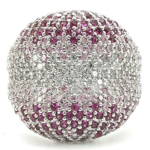 0W322 - Rhodium Brass Ring with AAA Grade CZ in Multi Color - Alamode - Flyclothing LLC