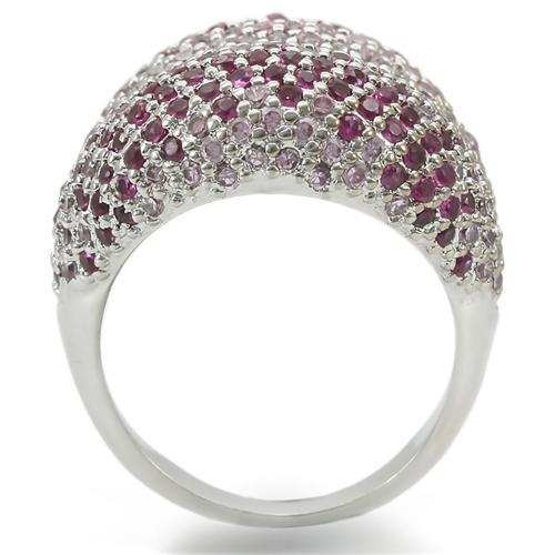 0W322 - Rhodium Brass Ring with AAA Grade CZ in Multi Color - Alamode - Flyclothing LLC
