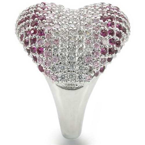 0W322 - Rhodium Brass Ring with AAA Grade CZ in Multi Color - Alamode - Flyclothing LLC