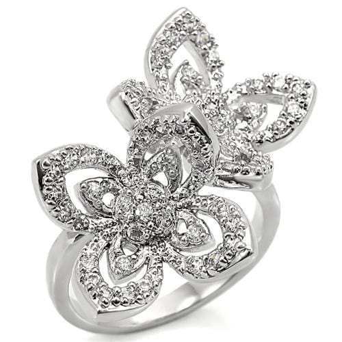 0W336 - Rhodium Brass Ring with AAA Grade CZ in Clear - Alamode - Flyclothing LLC