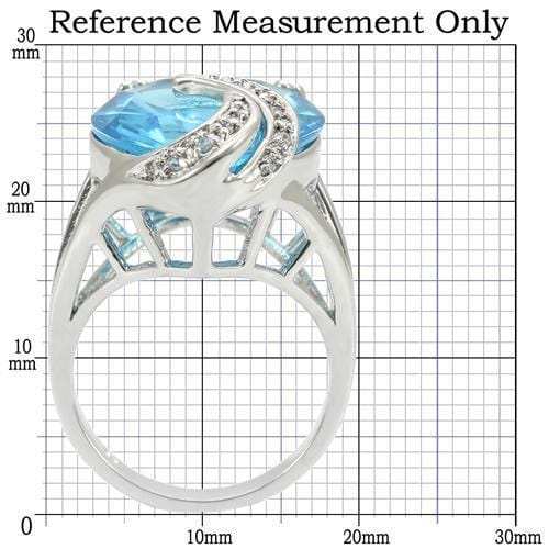 0W343 - Rhodium Brass Ring with Synthetic Synthetic Glass in Sea Blue - Alamode - Flyclothing LLC