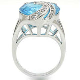 0W343 - Rhodium Brass Ring with Synthetic Synthetic Glass in Sea Blue - Alamode - Flyclothing LLC