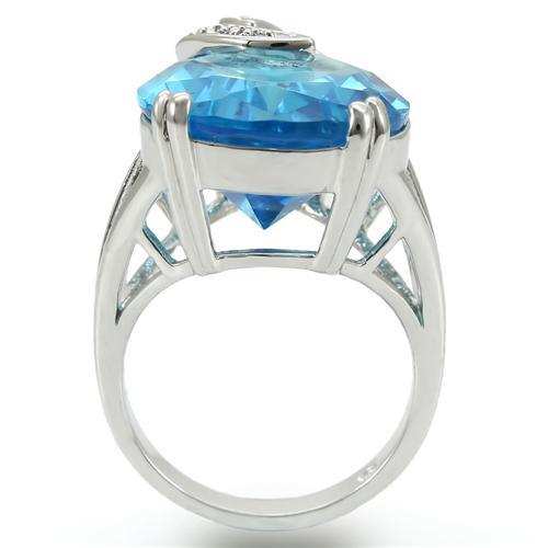 0W343 - Rhodium Brass Ring with Synthetic Synthetic Glass in Sea Blue - Alamode - Flyclothing LLC