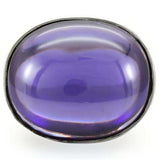0W345 - Rhodium Brass Ring with Genuine Stone in Amethyst - Alamode - Flyclothing LLC