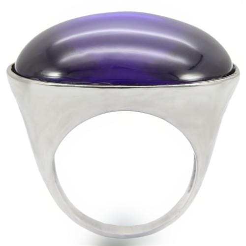 0W345 - Rhodium Brass Ring with Genuine Stone in Amethyst - Alamode - Flyclothing LLC