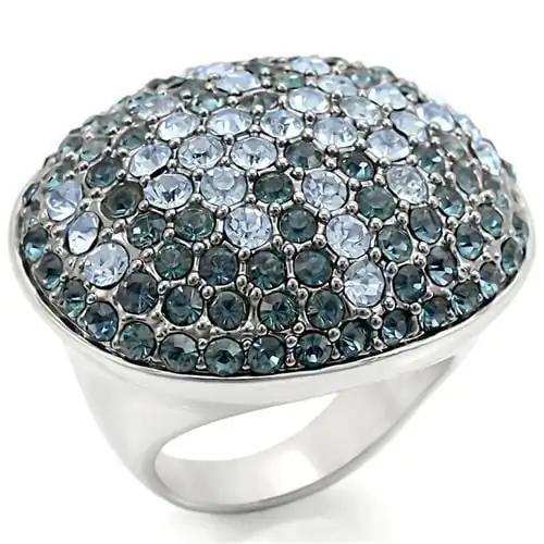 0W347 - Rhodium + Ruthenium Brass Ring with Top Grade Crystal in Light Sapphire - Alamode - Flyclothing LLC