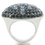 0W347 - Rhodium + Ruthenium Brass Ring with Top Grade Crystal in Light Sapphire - Alamode - Flyclothing LLC