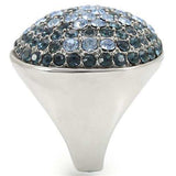 0W347 - Rhodium + Ruthenium Brass Ring with Top Grade Crystal in Light Sapphire - Alamode - Flyclothing LLC