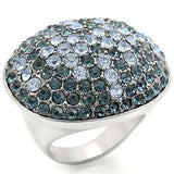 0W347 - Rhodium + Ruthenium Brass Ring with Top Grade Crystal in Light Sapphire - Alamode - Flyclothing LLC
