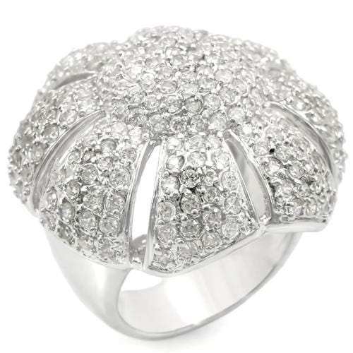 0W349 - Rhodium Brass Ring with AAA Grade CZ in Clear - Alamode - Flyclothing LLC