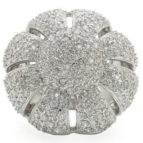 0W349 - Rhodium Brass Ring with AAA Grade CZ in Clear - Alamode - Flyclothing LLC