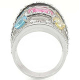 0W350 - Rhodium Brass Ring with AAA Grade CZ in Rose - Alamode - Flyclothing LLC